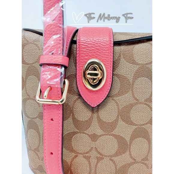NWT Coach c2817 Addie Crossbody In Signature Canvas Khaki Fuschia Org $328 - Picture 6 of 12